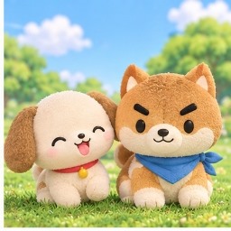 Chibimaru playing happily alongside his athletic Mameshiba buddy Sora