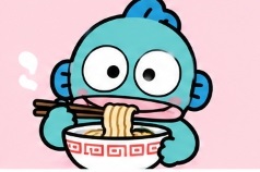 Hangyodon enjoying a bowl of chilled noodles with chopsticks