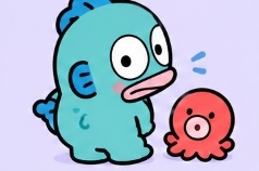 Hangyodon with a playful surprised expression next to Sayuri