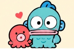 Hangyodon standing side by side with Sayuri