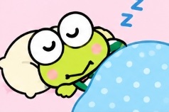 Keroppi sleeping peacefully under a warm blanket