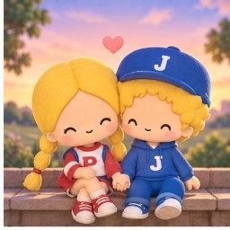 Patty and Jimmy sitting together affectionately holding hands on a park bench