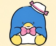 Tuxedosam sitting holding a large pink bow tie