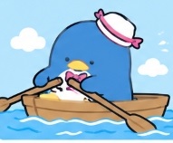 Tuxedosam rowing a wooden boat on the water