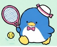 Tuxedosam playing tennis with racket and ball